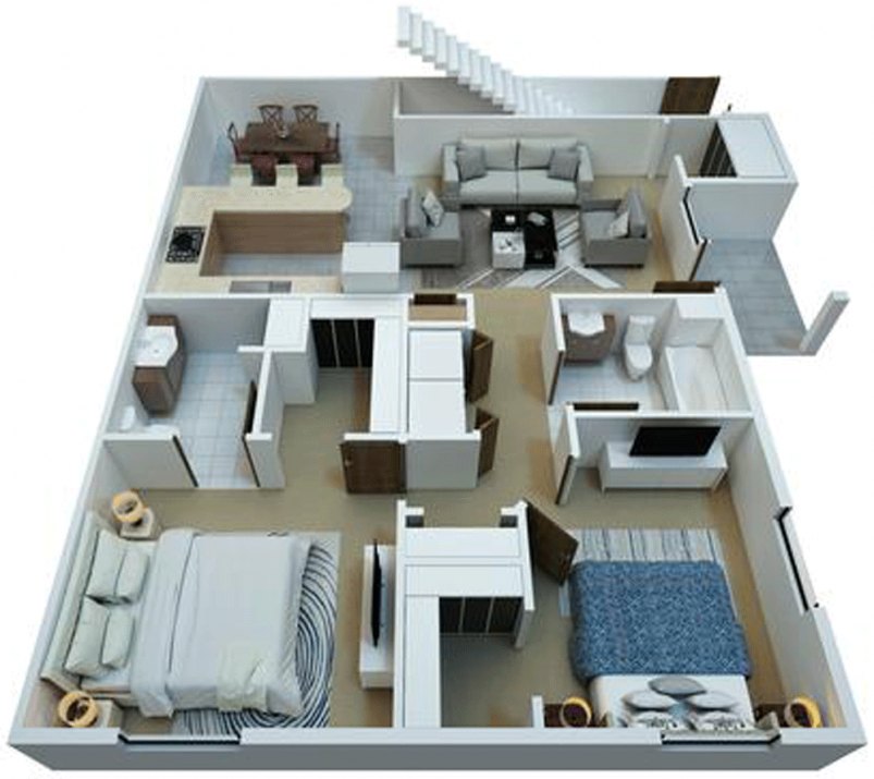 3D Floor Plan (view from bedroom side) 3D Floor Plan (view from bedroom side)